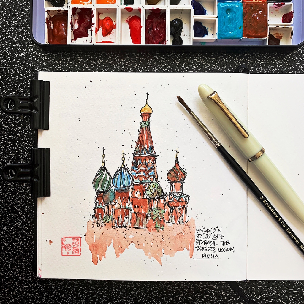 watercolor sketch of saint basil's cathedral russia